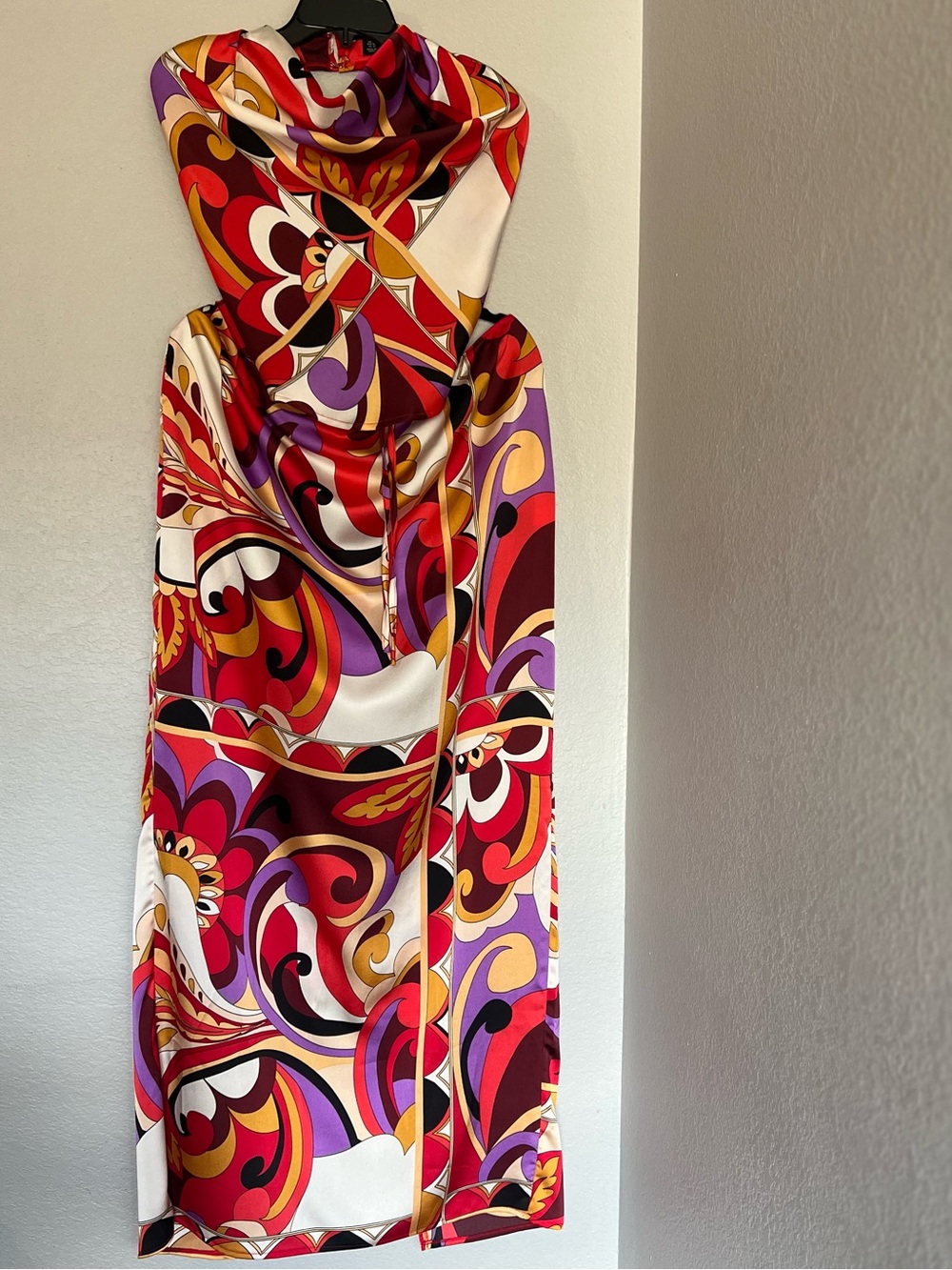 NWT PLT Plus Size 16 Satin Co-Ord Set Retro Swirl Print Halter Top & Maxi Skirt